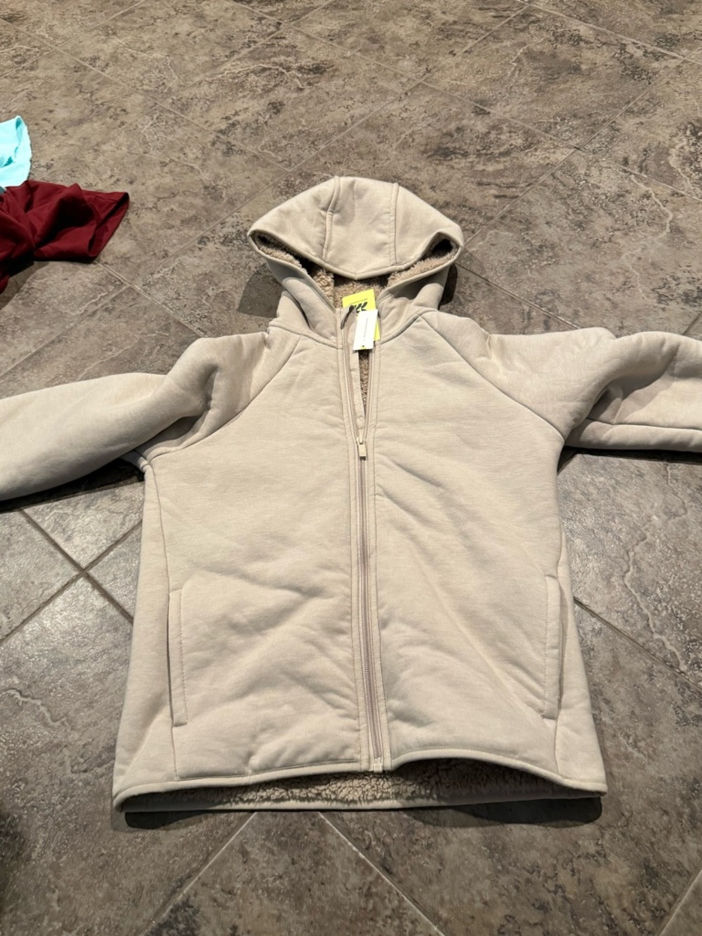 Kids Cream Hooded Zip-Up Fleece Sherpa Jacket